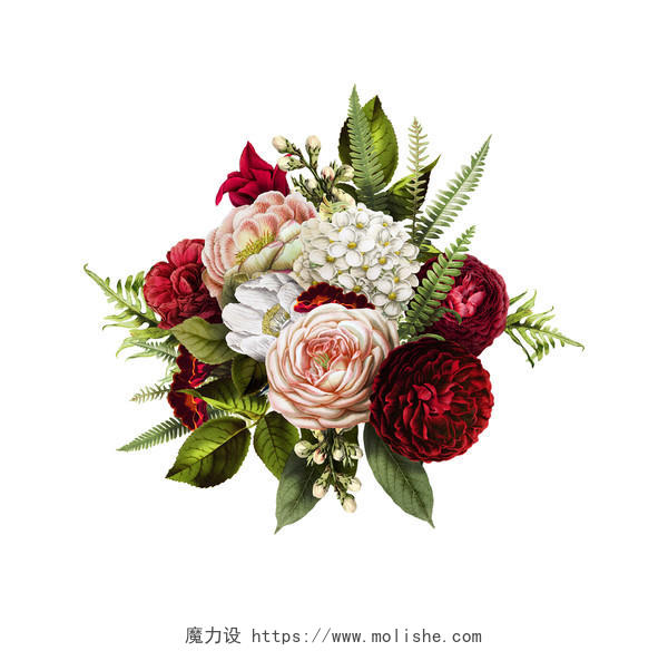 浪漫彩色婚礼花束花朵PNG素材